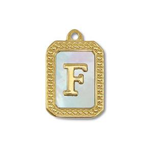 Roestvrij stalen (RVS) Stainless steel bedel schelp letter F Gold-white (natuurlijke kleur)