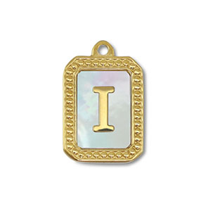 Roestvrij stalen (RVS) Stainless steel bedel schelp letter I Gold-white (natuurlijke kleur)