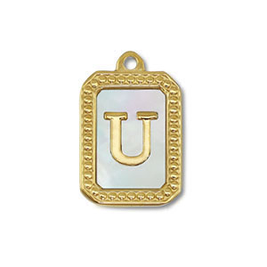 Roestvrij stalen (RVS) Stainless steel bedel schelp letter U Gold-white (natuurlijke kleur)