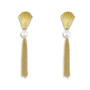 Roestvrij stalen (RVS) Stainless steel oorbellen / oorstekers schelp met imitatie parels Gold