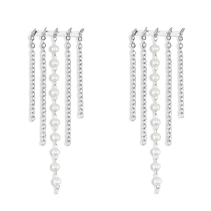 Roestvrij stalen (RVS) Stainless steel oorbellen / oorstekers met imitatie parels Silver