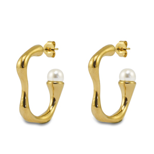 Roestvrij stalen (RVS) Stainless steel oorbellen / oorstekers met imitatie parels Gold