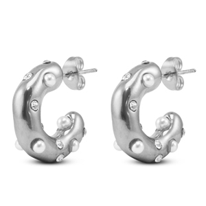 Roestvrij stalen (RVS) Stainless steel oorbellen / oorstekers met imitatie parels Silver