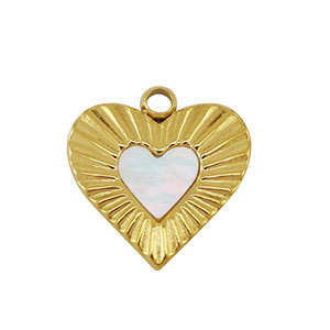 Roestvrij stalen (RVS) Stainless steel bedel schelp hart Gold-white (natuurlijke kleur)