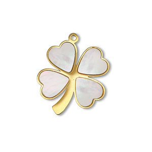 Roestvrij stalen (RVS) Stainless steel bedel schelp klaver Gold-white (natuurlijke kleur)