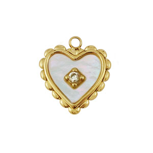 Roestvrij stalen (RVS) Stainless steel bedel schelp hart Gold-white (natuurlijke kleur)