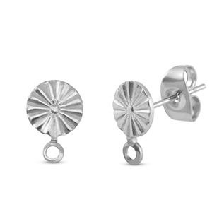 Roestvrij stalen (RVS) Stainless steel onderdelen oorbellen / oorstekers rond met oogje Silver