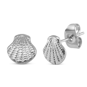 Roestvrij stalen (RVS) Stainless steel oorbellen / oorstekers schelp Silver