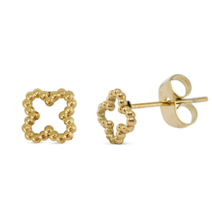 Roestvrij stalen (RVS) Stainless steel oorbellen / oorstekers klaver Gold