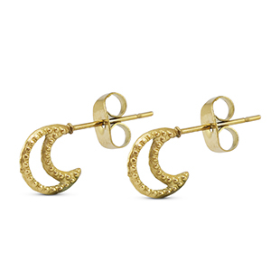 Roestvrij stalen (RVS) Stainless steel oorbellen / oorstekers maan Gold