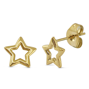 Roestvrij stalen (RVS) Stainless steel oorbellen / oorstekers ster Gold