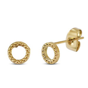 Roestvrij stalen (RVS) Stainless steel oorbellen / oorstekers rond Gold