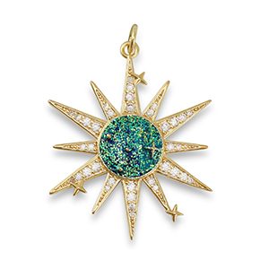 Brass TQ metaal bedels zirkonia ster Gold-dark aqua green-blue