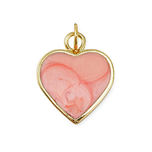 Brass TQ metaal bedels hart Gold-light pink marble