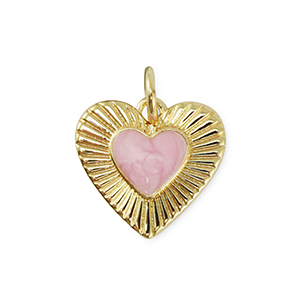 Brass TQ metaal bedels hart Gold-light pink marble