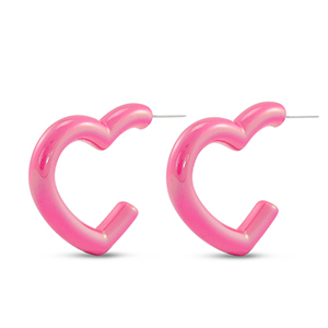Trendy oorbellen hart Fuchsia pink-pearl shine coating