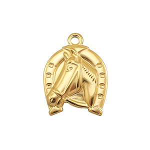 Roestvrij stalen (RVS) Stainless steel bedels paard Gold