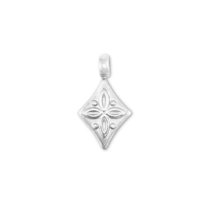 Roestvrij stalen (RVS) Stainless steel bedels ruit met bloem Silver