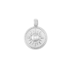 Roestvrij stalen (RVS) Stainless steel bedels rond met zon Silver