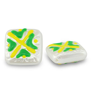 Acryl kralen vierkant met kruis Pearl-yellow-green
