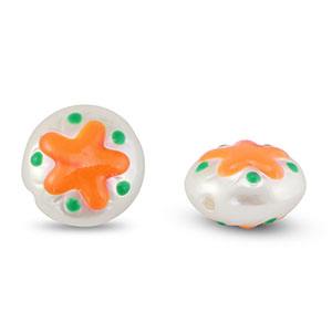 Acryl kralen rond met ster Pearl-orange-green