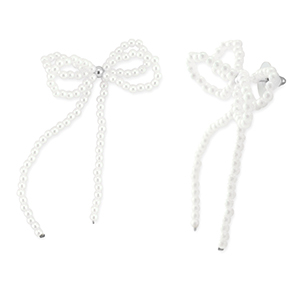 Trendy oorbellen/oorstekers kralen strik White-silver