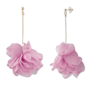 Trendy oorbellen/oorstekers chiffon bloem Mauve pink-gold