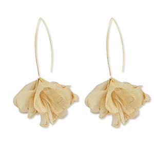 Trendy oorbellen chiffon bloem Beige brown-gold