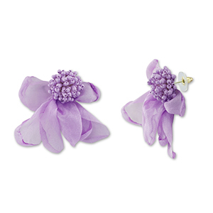 Trendy oorbellen/oorstekers chiffon bloem Lavender-gold