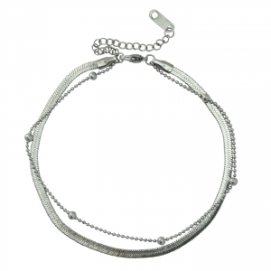 Roestvrij stalen (RVS) Stainless steel enkelbandjes duo layer Silver