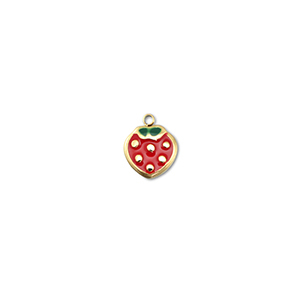 Roestvrij stalen (RVS) Stainless steel bedels aardbei Gold-red-green