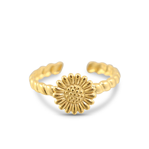 Roestvrij stalen (RVS) Stainless steel ringen bloem Gold