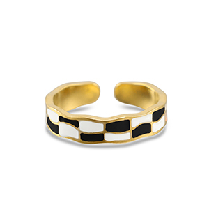 Roestvrij stalen (RVS) Stainless steel ringen geblokt Gold