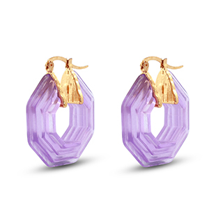 Trendy resin oorbellen hexagon Gold-transparent purple