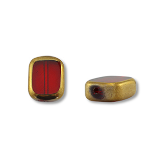 Glaskralen rechthoek Red transparent-gold
