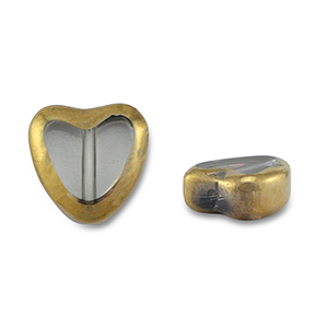 Glaskralen hart Grey transparent-gold