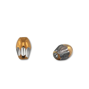 Glaskralen ovaal Grey transparent-gold