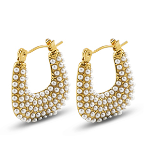 Roestvrij stalen (RVS) Stainless steel oorbellen / oorstekers met imitatie parels Gold