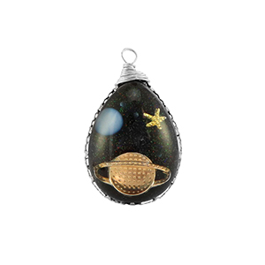 Resin hangers ovaal galaxy Silver-blue-gold-glitter