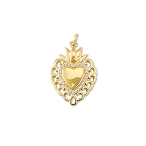 Brass TQ metaal bedels hart met lotus Gold