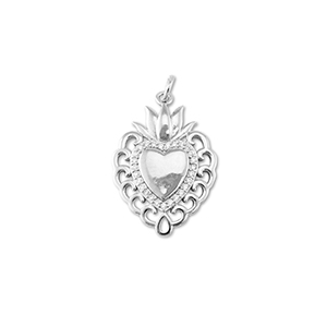 Brass TQ metaal bedels hart met lotus Silver