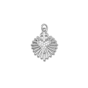 Brass TQ metaal bedels hart met kruis Silver