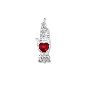 Brass TQ metaal bedels hand met hart Silver-red