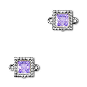 Roestvrij stalen (RVS) Stainless steel tussenstukken zirkonia vierkant Silver-purple