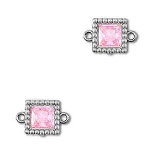 Roestvrij stalen (RVS) Stainless steel tussenstukken zirkonia vierkant Silver-light pink