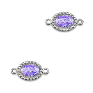 Roestvrij stalen (RVS) Stainless steel tussenstukken zirkonia ovaal Silver-purple