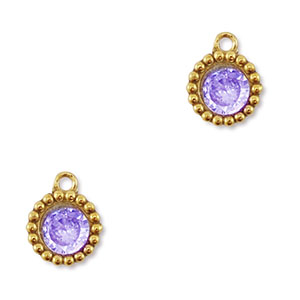 Roestvrij stalen (RVS) Stainless steel bedels zirkonia rond Gold-purple