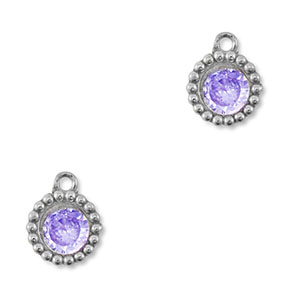 Roestvrij stalen (RVS) Stainless steel bedels zirkonia rond Silver-purple