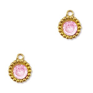 Roestvrij stalen (RVS) Stainless steel bedels zirkonia rond Gold-light pink