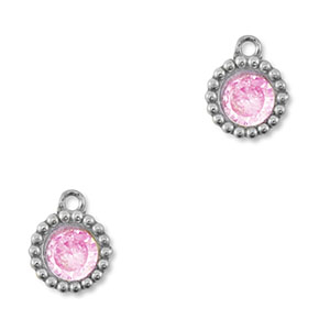 Roestvrij stalen (RVS) Stainless steel bedels zirkonia rond Silver-light pink